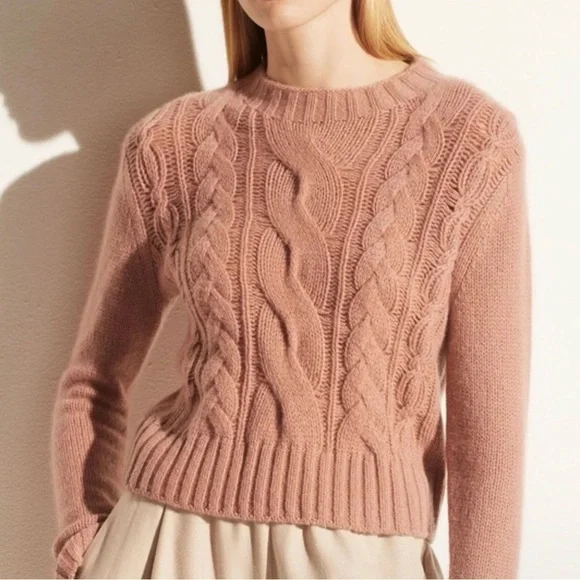 Vince Cashmere Shrunken Cable Sweater Women’s Medium Blush Cable-knit Cozy - Picture 1 of 9